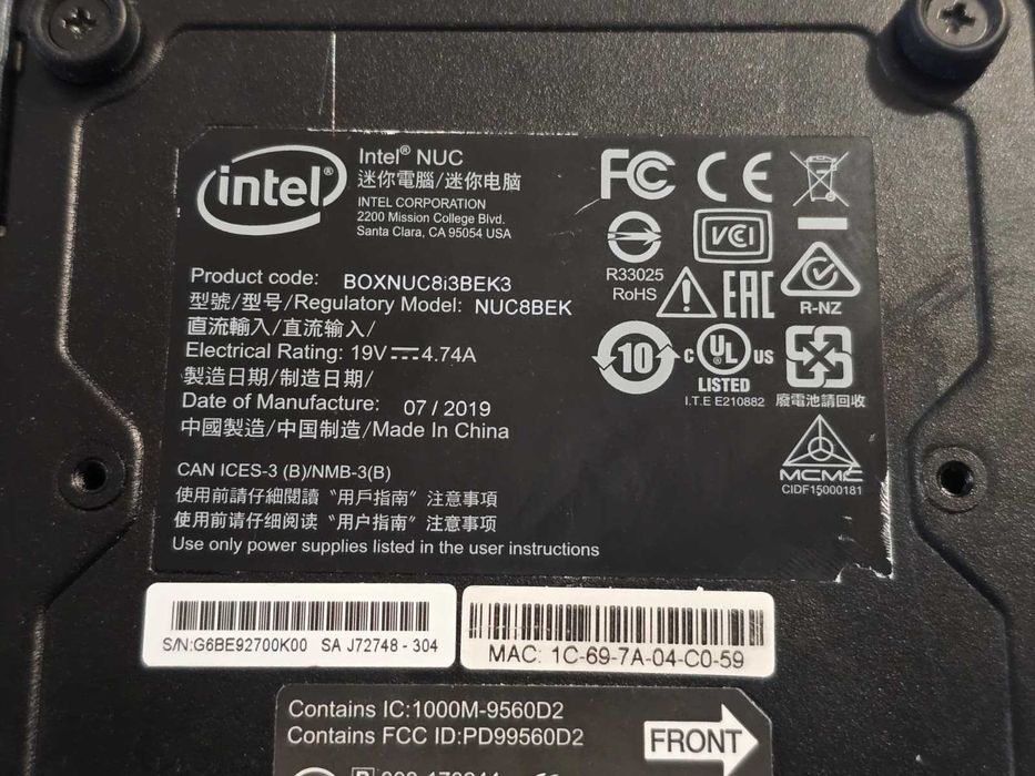 Mini PC Intel NUC 8 (NUC8i3BEK) - Core i3 Gen 8, 8GB RAM, 256GB SSD