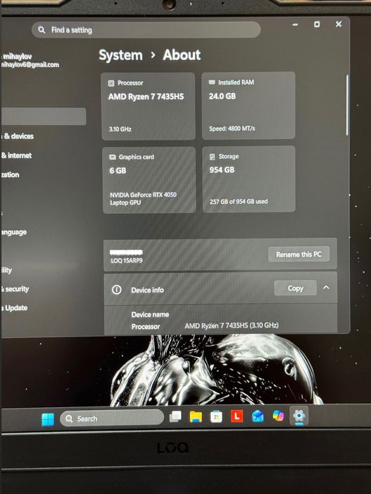 Геймърски Лаптоп Lenovo LOQ – Ryzen 7 / RTX 4050 / 24GB RAM / 1TB SSD – Гаранция до 03.12.2027