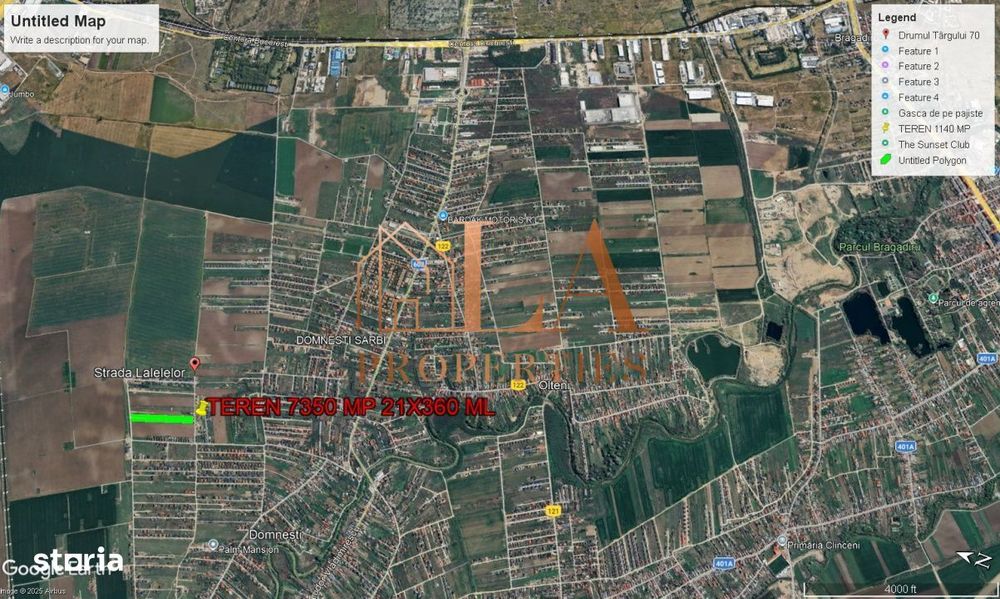 Teren intravilan 14700mp | 42X360 | Toate utilitatile | Zona Domnesti
