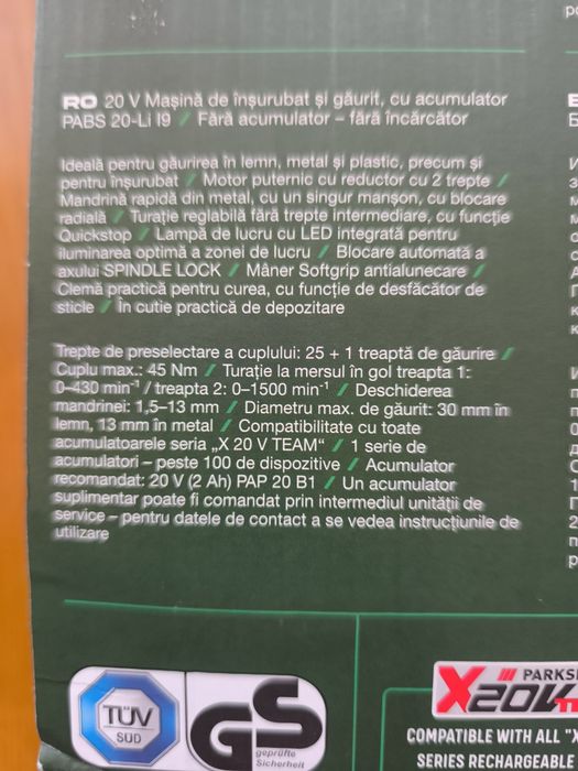 Filetantă/mașină găurit/înșurubat Parkside 20V nou garanție 3 ani