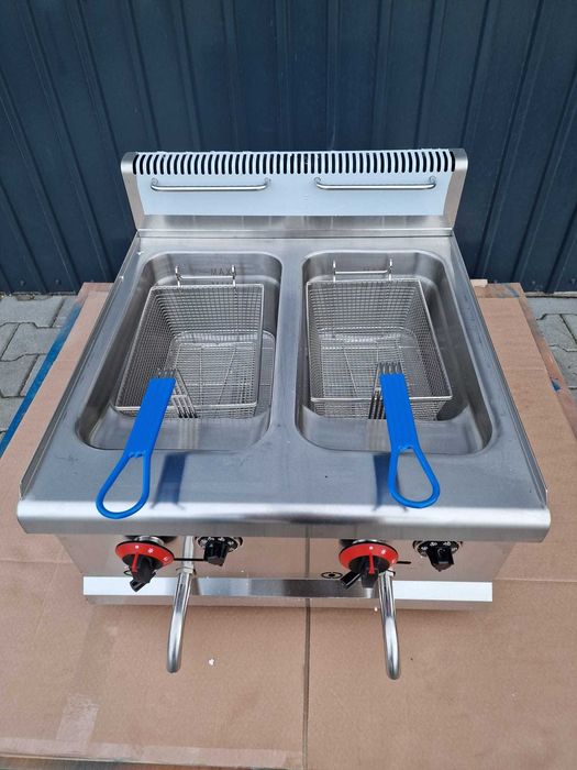 Friteuza Dubla pe Gaz 2x15L – Inox, Putere Mare, Garantie