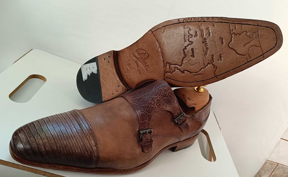 Pantofi monk 43 42.5 42 de lux GREVE NOI lucrati manual piele embosata