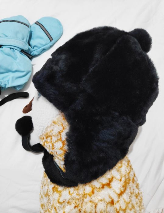 Căciulă din blană naturală, pentru copii. Cadou, mănuși de ski!