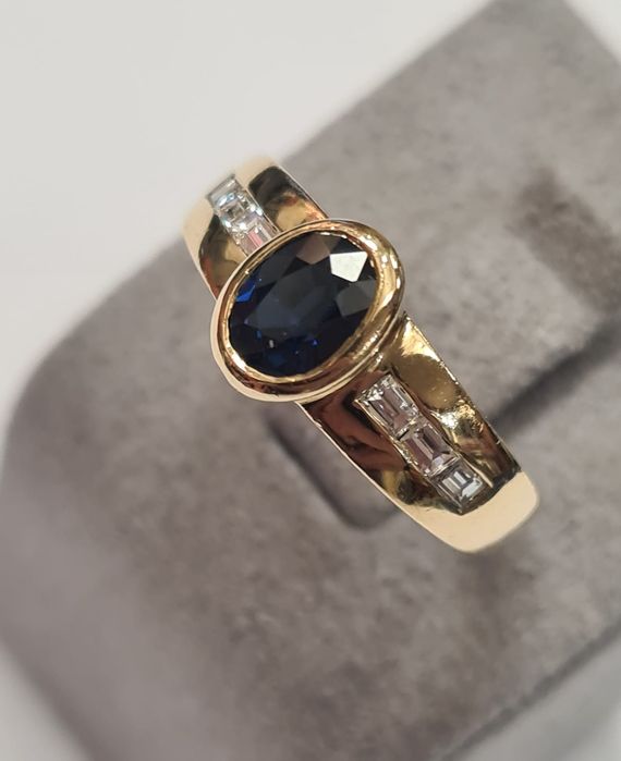 Inel din aur galben 18k, cu safir natural si diamante naturale, IAU837