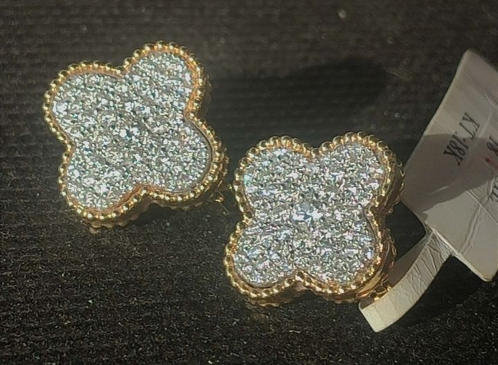 Золотые серьги «Клевер» с бриллиантами 1,15 ct — 114 камней