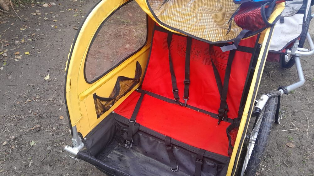 Set remorca/cărucior bicicleta, 2 copii, roti 20 inchi, pliabil,90 kg