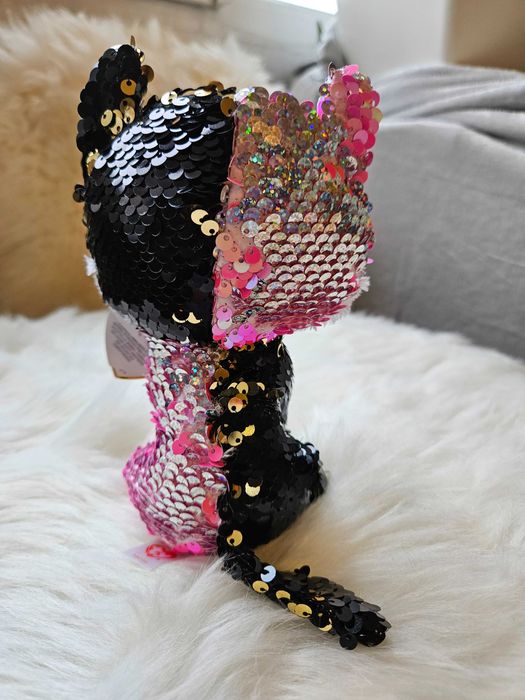 Jucarie de plus Pisica Malibu Ty, cu paiete interschimbabile, 15 cm,