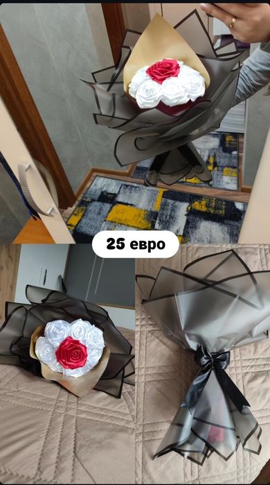 Букет от вечни рози - сатенени