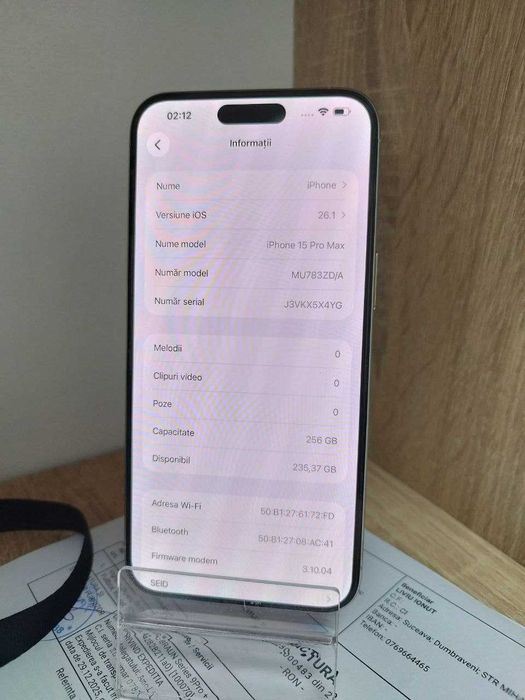 Telefon iPhone 15 Pro Max 256GB Alb Cod 115876
