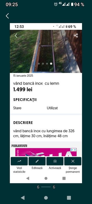 vând bancă inox lemn masiv