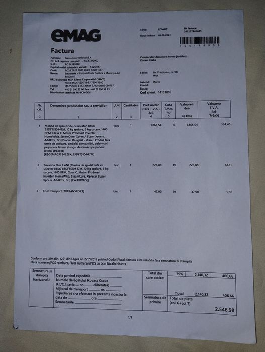 Masina de spalat rufe cu uscator BEKO B5DFT510447M, 10 kg spalare, 6 k