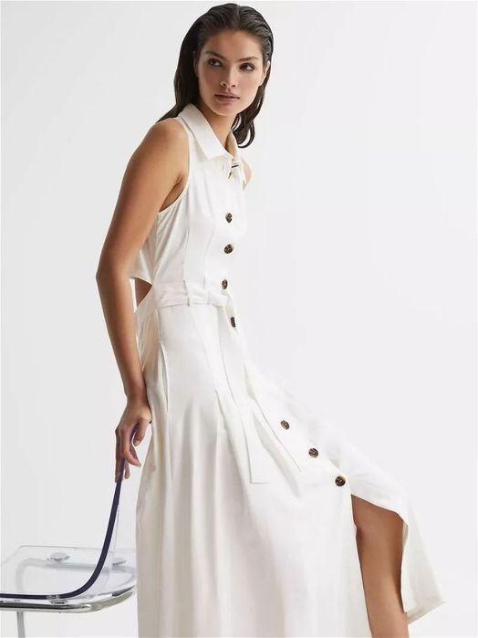 Reiss Milena Button Front Midi Weiss