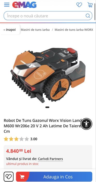 Masina Tuns iarba , ROBOT Gazon , NOU Sigilat , Worx Vision Landroid