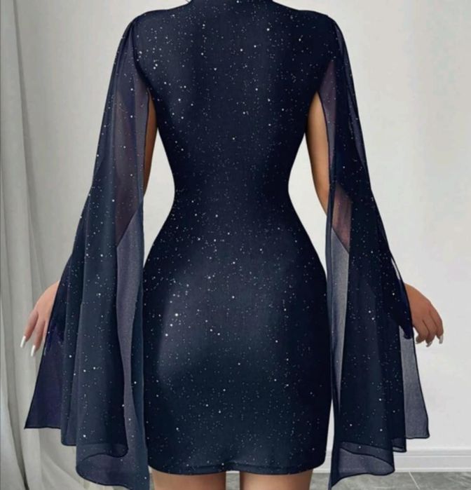 Дамска елегантна контрастна  блестяща рокля по тялото