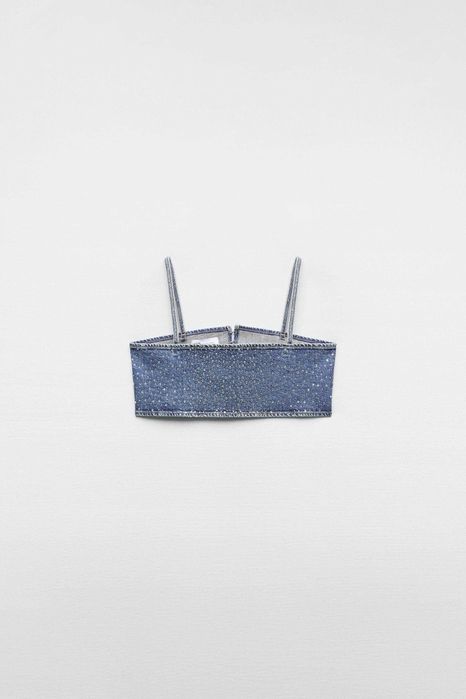 Дънков топ с камъни Zara, XS-S