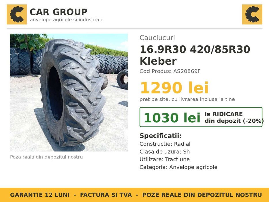 Cauciucuri 16.9R30 420/85R30 Kleber Anvelope Tractor SH