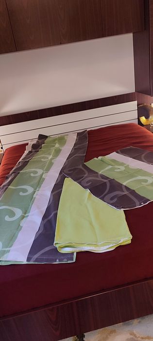 Lenjerie de pat din bumbac plin 100%, imprimeu abstract verde-gri, nou