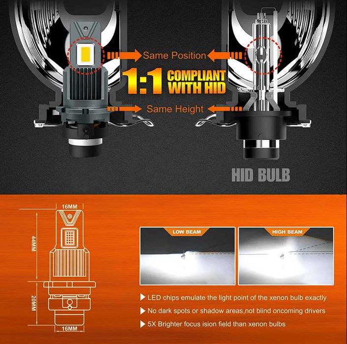 Se 2 becuri auto 1:1 cu D2S LED , 10000LM, 6500k, 35-55W Canbus