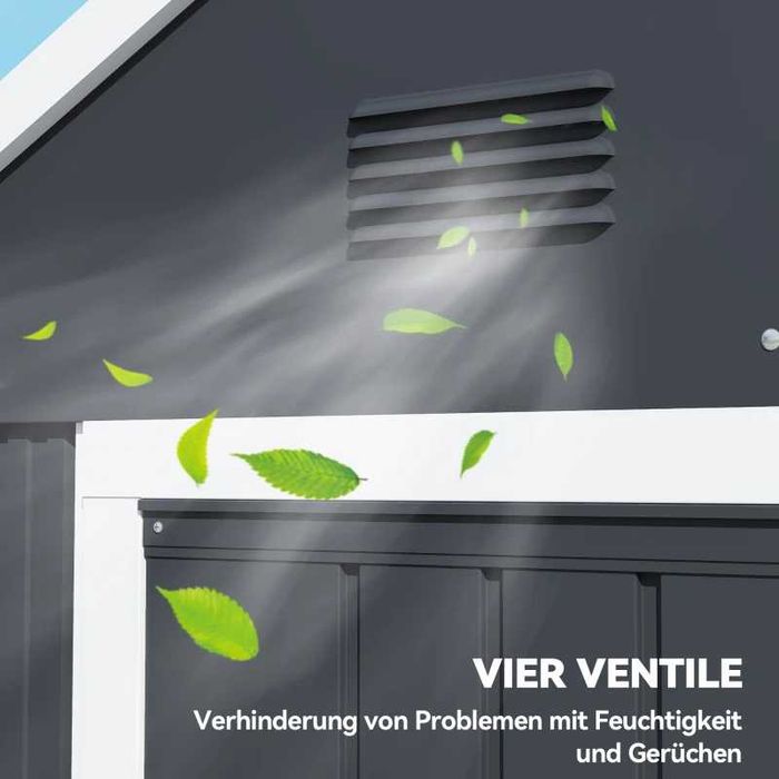 Градински навес Outsunny, метален навес за инструменти, двойна врата, прозорец, 259x172x222 см