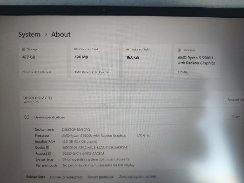 Dell Vostro 5515 Ryzen 5 5500U / 16GB / 512GB SSD / 15.6" FHD