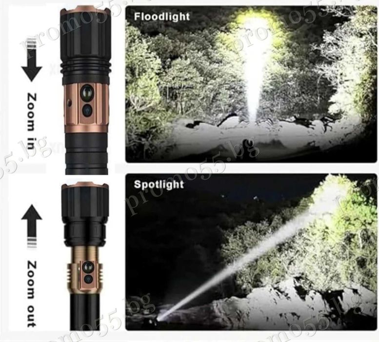 Алуминиев Акумулаторен Фенер с Лазерен Лъч в Четири Цвята