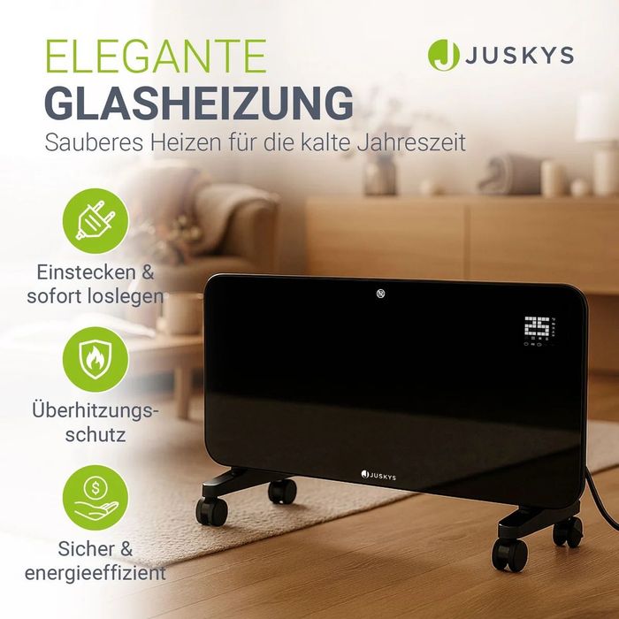 Radiator Electric Smart din Sticlă Juskys (2000W, Wi-Fi, Afișaj Digital)