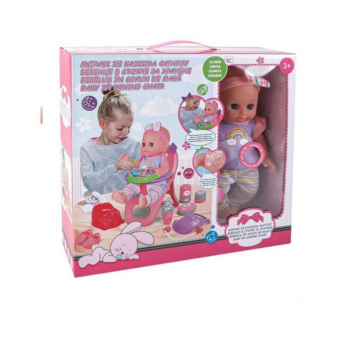 Комплект Mercado Trade, Столче за хранене със звуци, Кукла и аксесоари