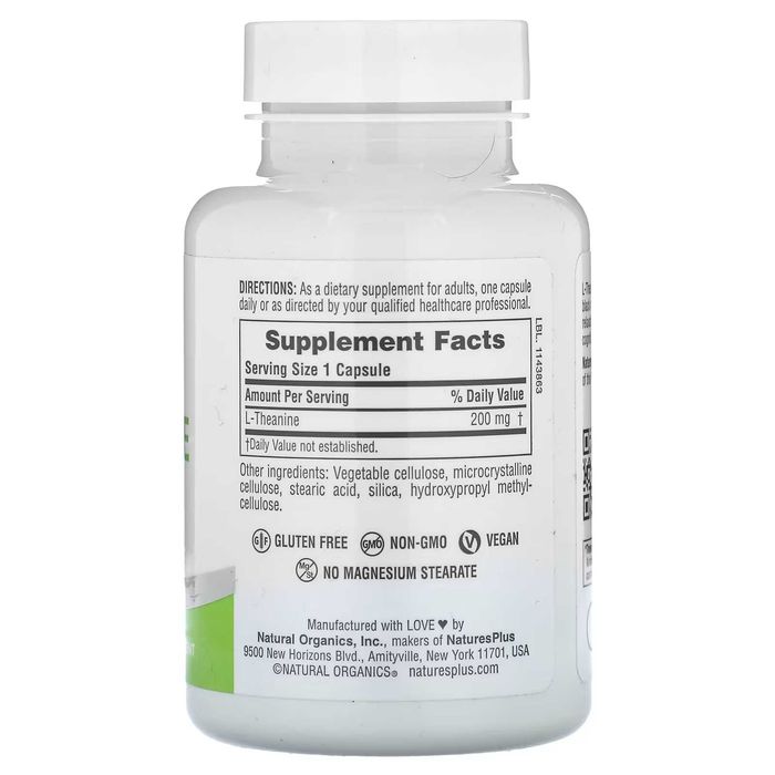 Теанин 200мг NaturesPlus, Pro L-Theanine 200 Америка