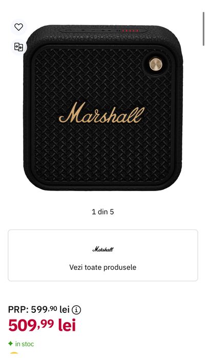 MARSHALL Willen II, 10W, Bluetooth, black si crem, sigilata, transport inclus