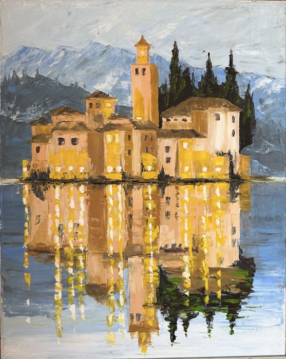 Картина на езеро и крепост