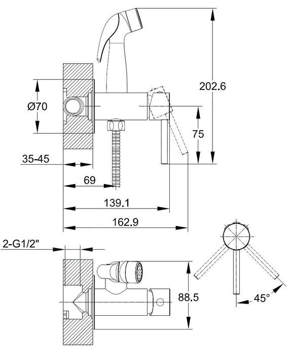 Нов Хигиенен душ смесител за WCKielle Aura със спрей за биде, хром 104