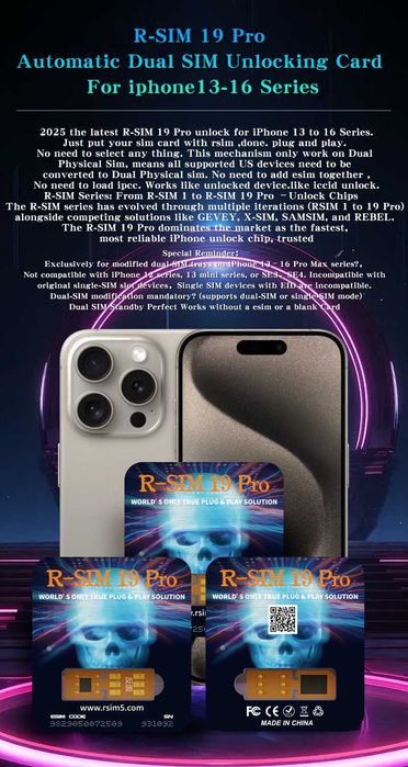 R-SIM 19 Pro Автоматична карта за отключване на две SIM iPhone 13-16