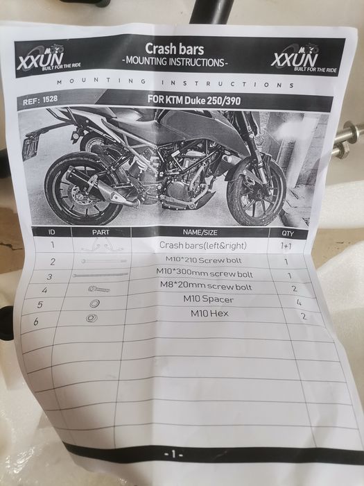 Vand kit Crashbar KTM DUKE