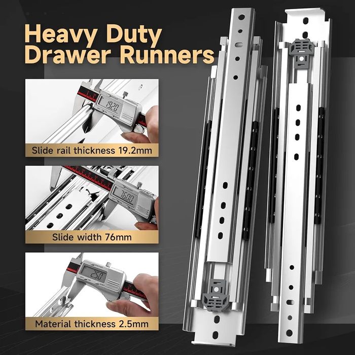 Glisieră sertar cu extindere completă 400mm heavy duty capacitate 200kg lățime 76mm 1 pereche