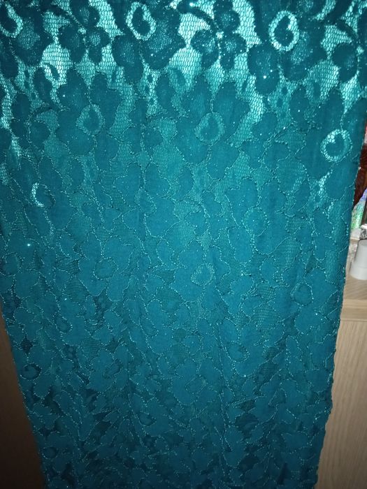 Платье вечернее, бирюзовое, ажурное