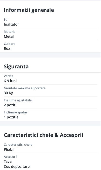 Vand scaun de masa bebe