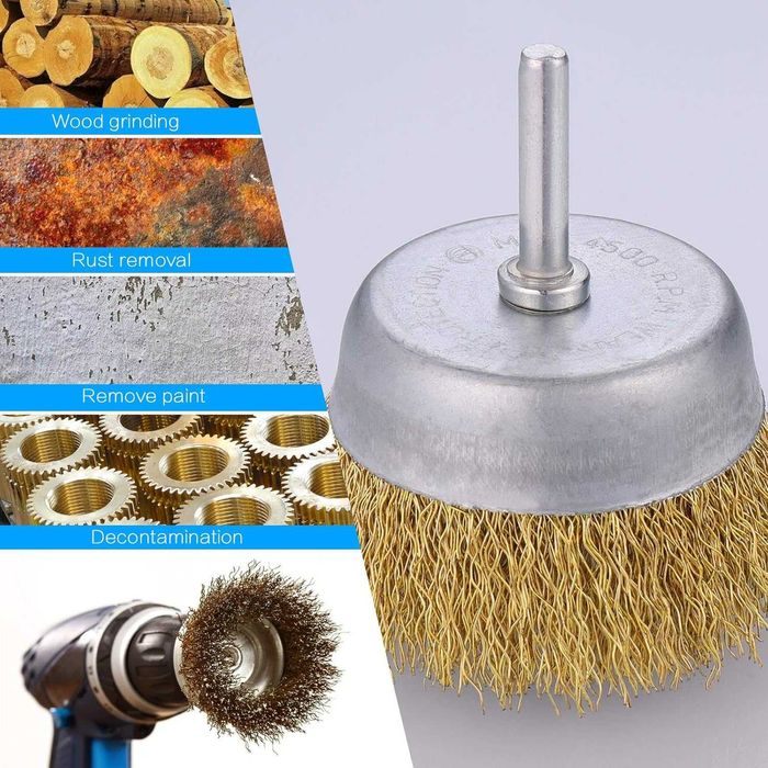 Set 9 perii sârma JIZZU pentru bormașină, inox placat cu alamă, colorat, 10x100mm