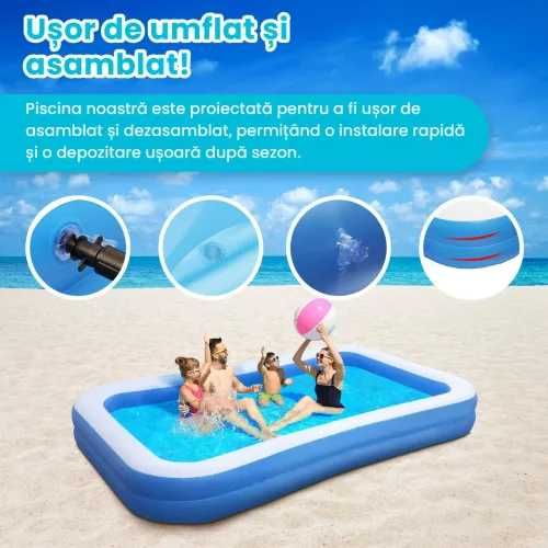 Piscina gonflabila albastra Family Pool cu 2 inele 2metrix1,2metrix40cm