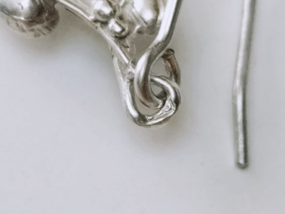 Vechi cercei din argint de 925, Art Nouveau, model floral si chihlimbar natural baltic galben, egg yolk, rar