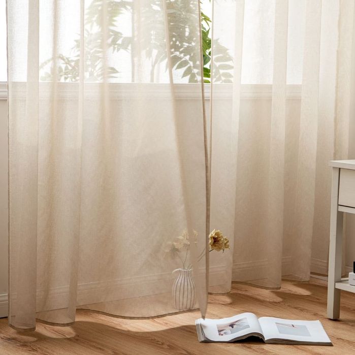 Set 2 Perdele Voal Semi-Transparente Bej 140x245 cm – Stil In, Inele Metalice
