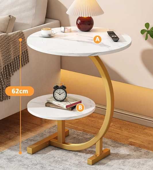 Masa / Masuta rotunda pentru cafea efect marmura Noptiera