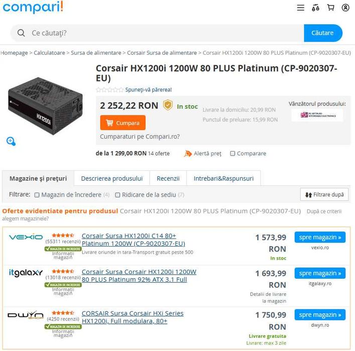 Sursa Profesionala FULL Modulara Corsair HX1200i 1200W 80 Platinum