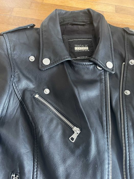Haina piele naturala, Nappa, culoare neagra, masura XS, Zara Trafaluc.