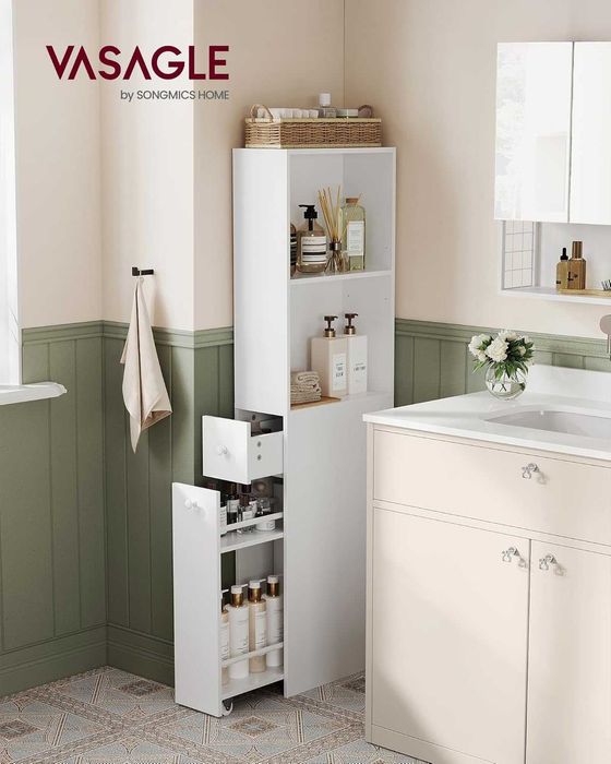 Dulap baie inalt Vasagle, 40 x 18 x 134 cm, alb