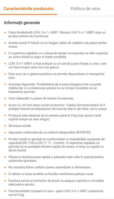 Pătuț kinderkraft Lovi, 3 în 1