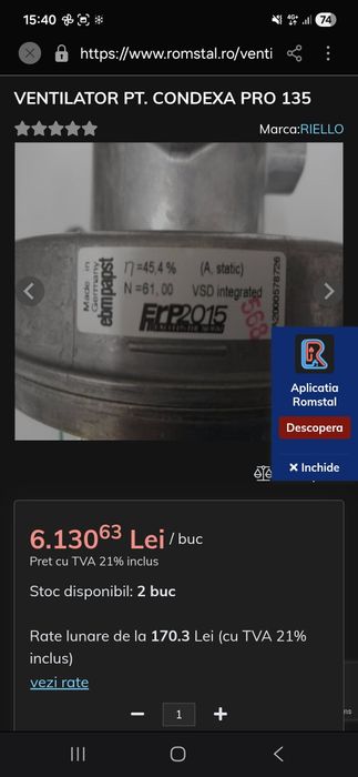 Ventilator riello NRG137/2400-3633-010204 pentru condexa pro 135