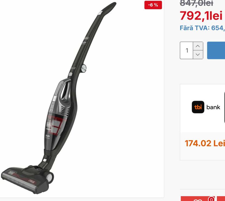 Black+Decker aspirator 2in1 21.6v lithium 43.2wh sigilat