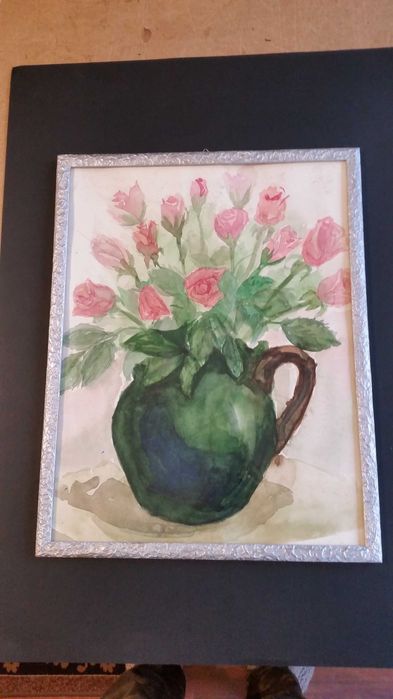 Ваза с цветя. Акварел. В прекрасна сребърна рамка със стъкло отпред.