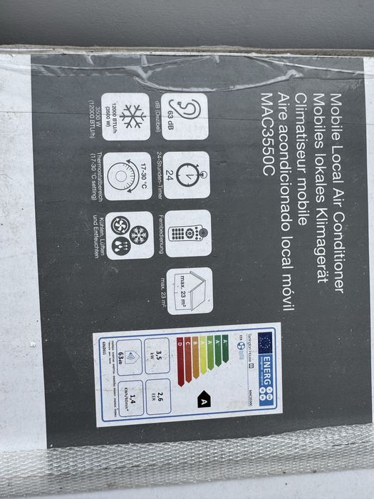 Aer conditionat portabil Tarrington House MAC3550C, 12000BTU, racire, ventilare dezumidificare  63 dB, 3500 W Alb nou sigilat