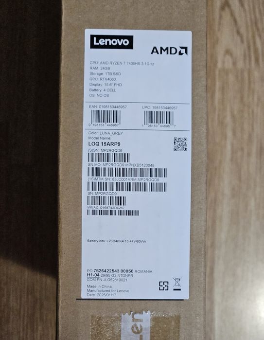 Lenovo LOQ 15ARP9 AMD Ryzen 7 7435HS 24 GB RAM 1TB SSD 4060 RTX